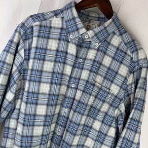 Southern Tide Men's Large Blue Plaid Print Classic Fit Button Shirt Double Lined